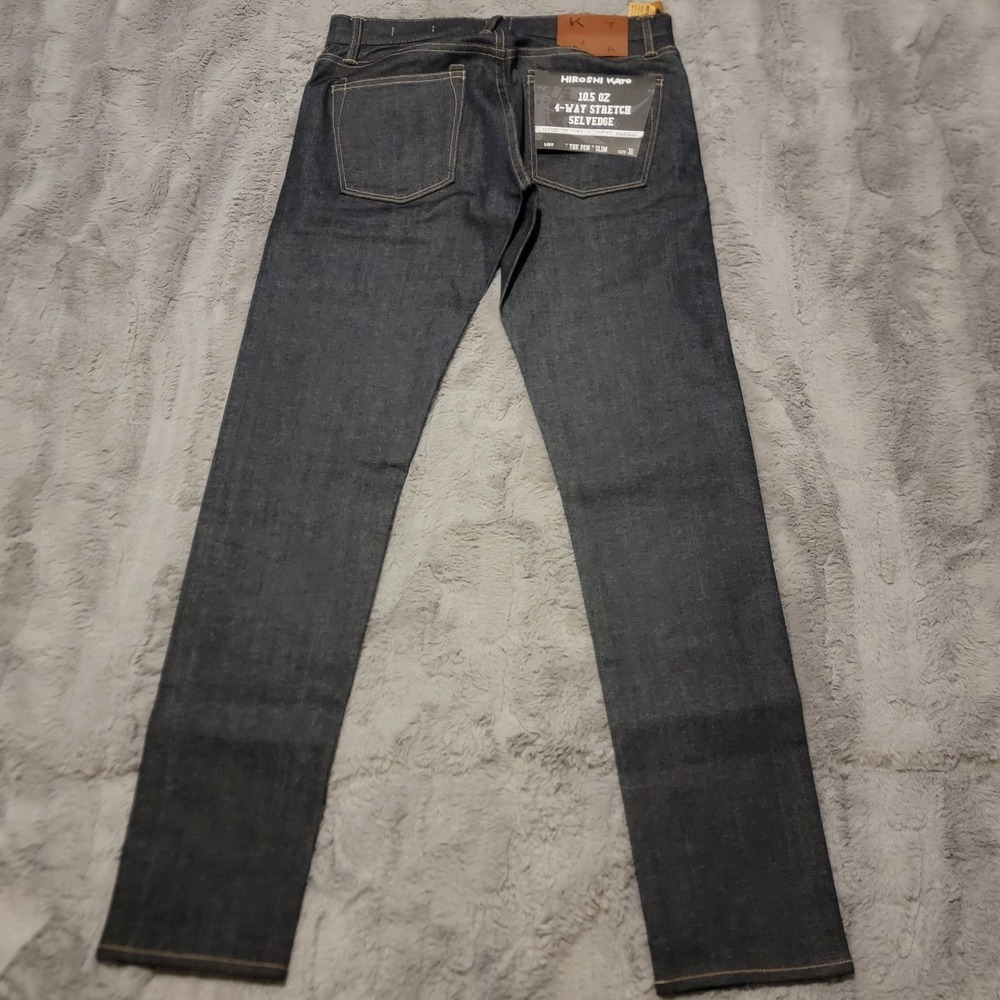Hiroshi Kato Jeans Mens 31x34 Indigo Raw Blue Pen Slim 4-Way Stretch Selvedge - Picture 10 of 11